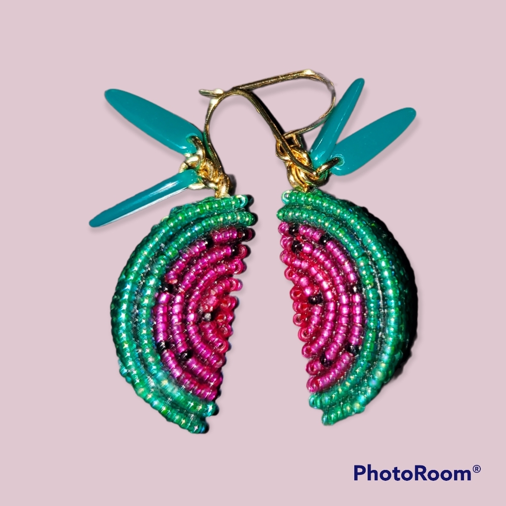 J. Crew Watermelon Beaded Fruit Preppy Earrings